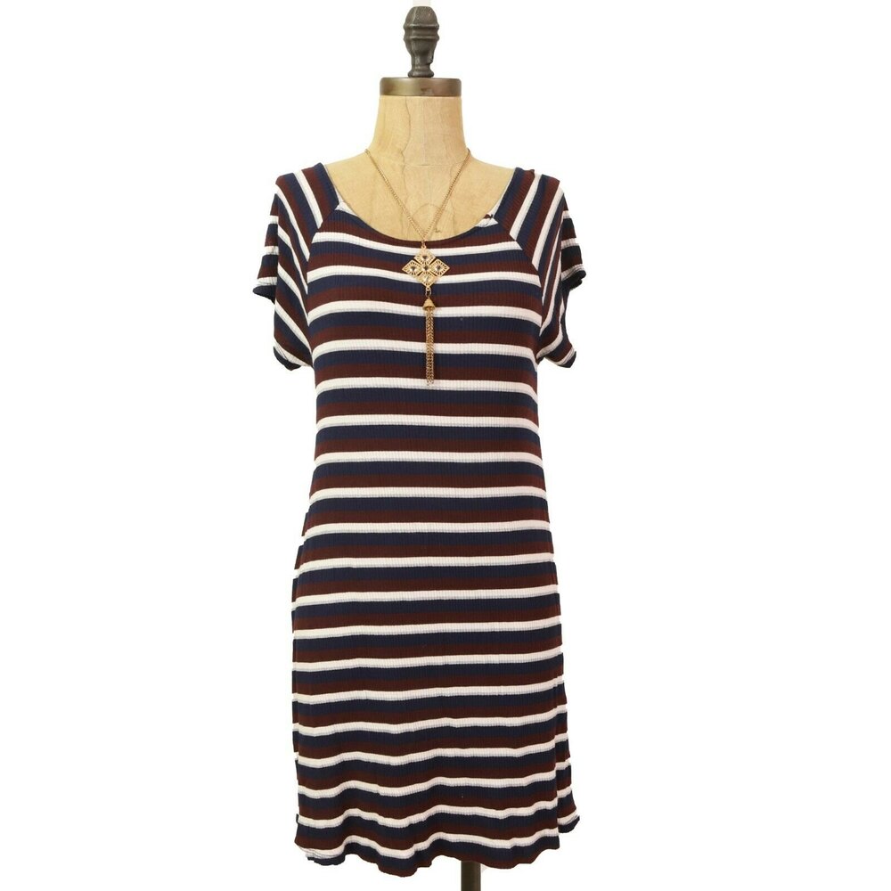 Dee Elle Urban Outfitters Shift Dress S Cross Back Short Sleeve Striped EUC A4